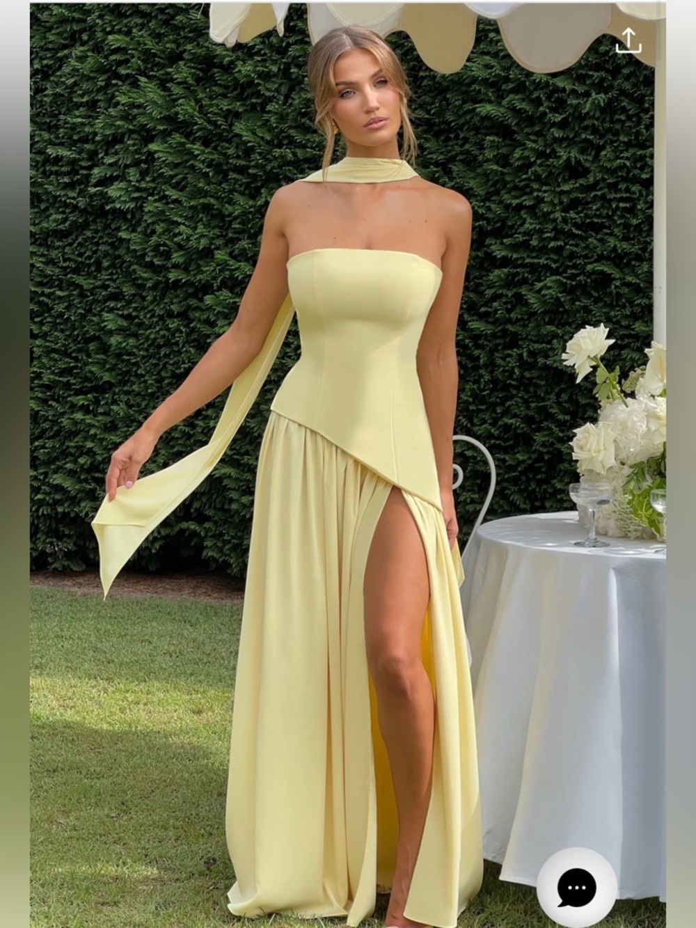 BabyBoo Maliyah Strapless Pale Yellow Evening Gown with Scarf Detail